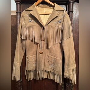 Vintage Chris Line Originals Butterfly Floral Suede Leather Fringe Jacket